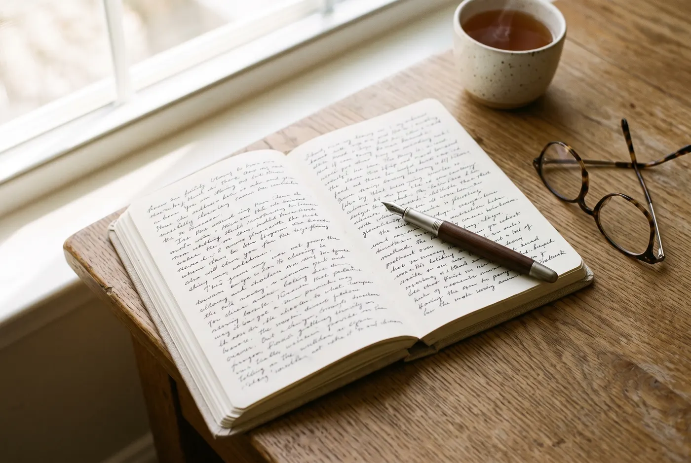 The appointment book open on the desk with a pen across the page
