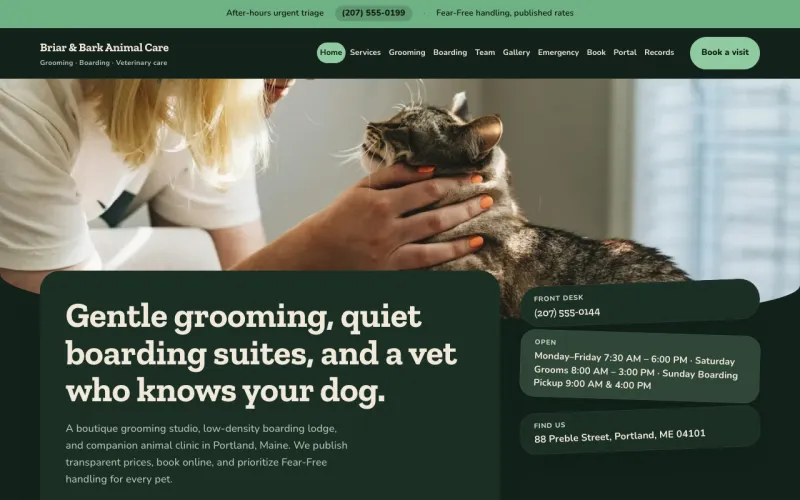 Veterinaria y servicios para mascotas en el estilo Deep Woods