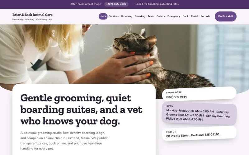 Veterinaria y servicios para mascotas en el estilo Lilac Den