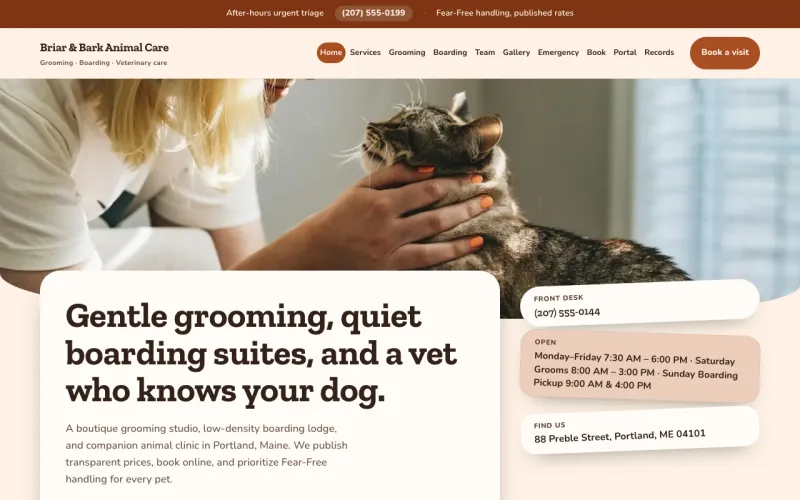 Veterinaria y servicios para mascotas en el estilo Sun & Clay