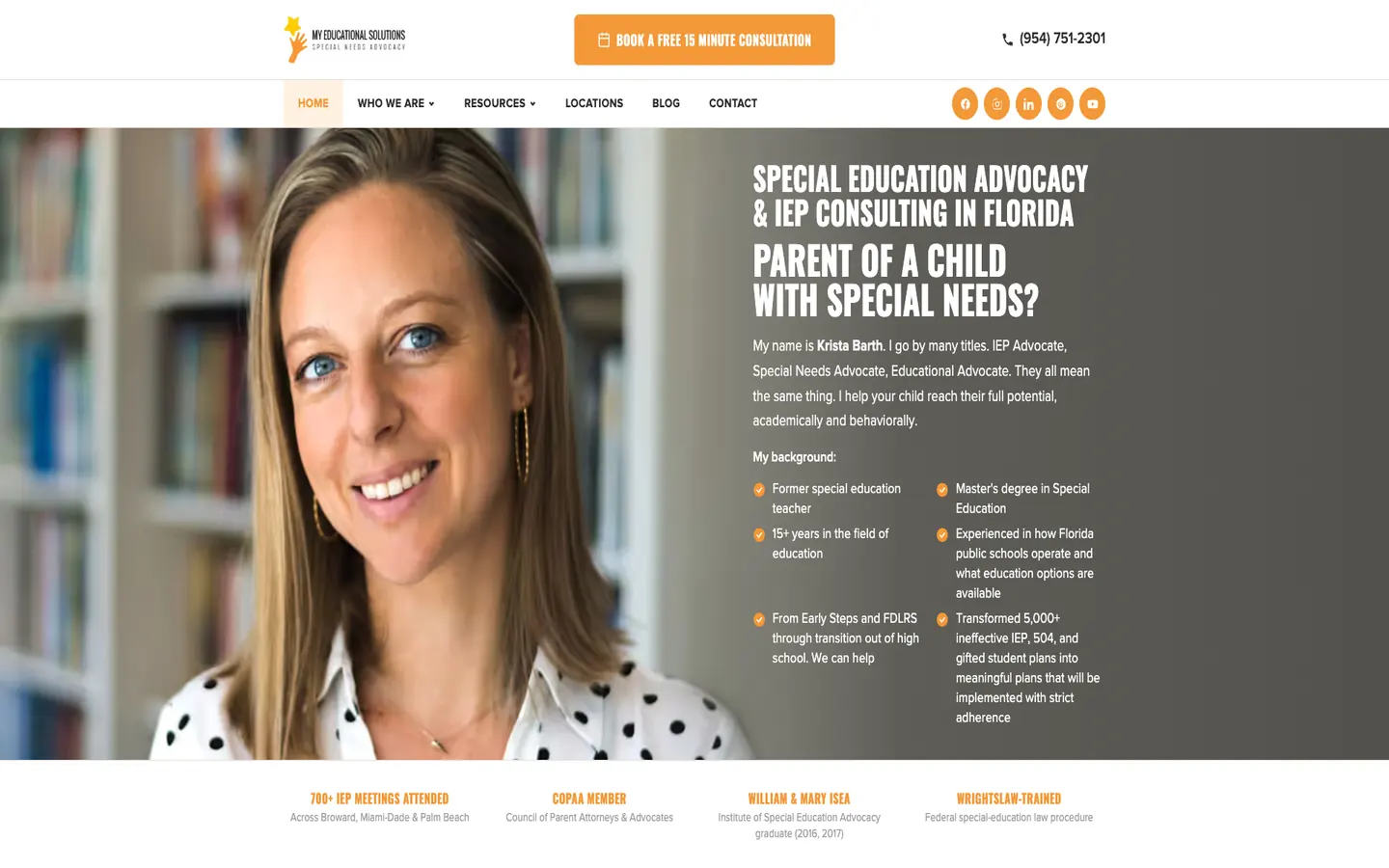 Special-education advocacy marketing homepage hero, no address bar