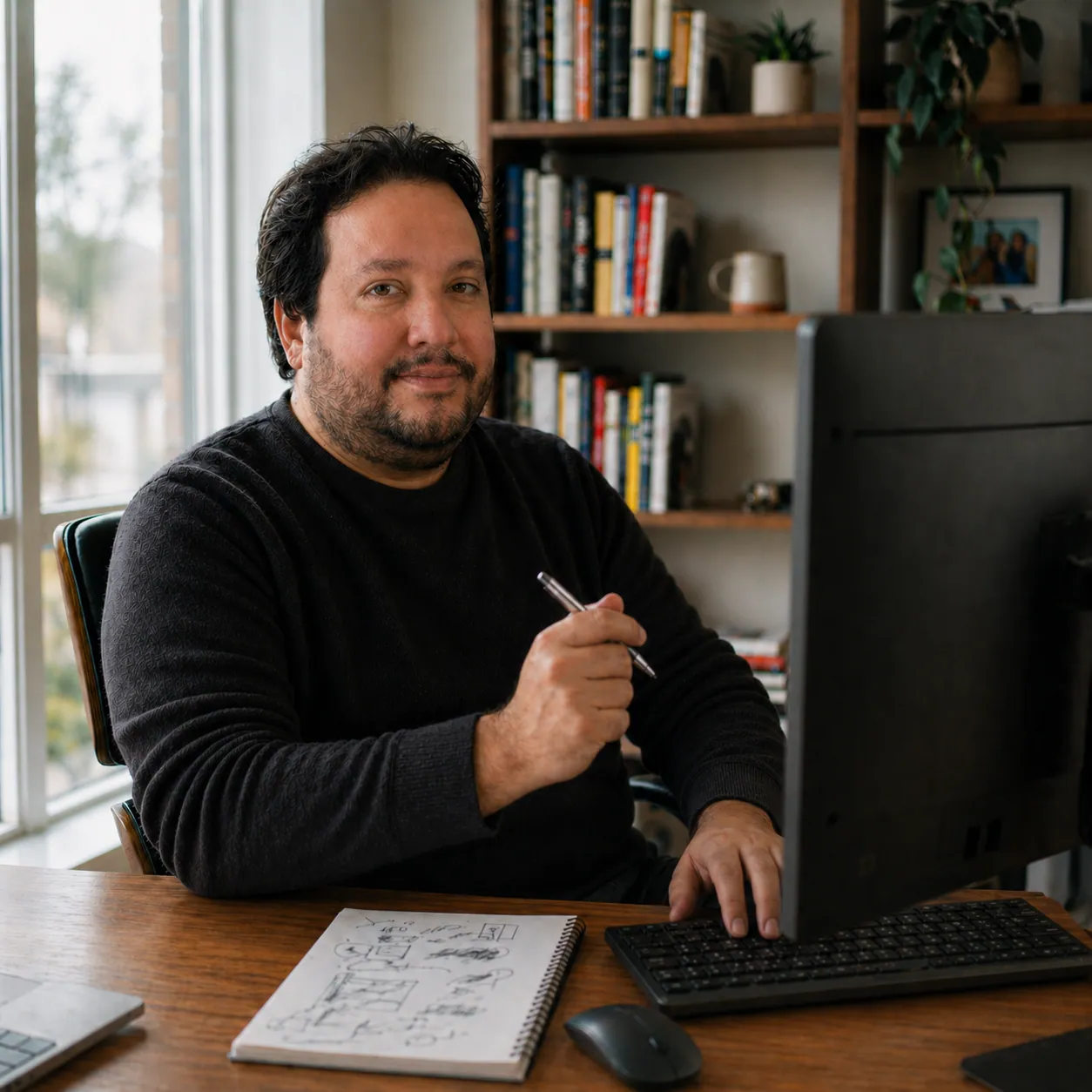 Carlos, founder of Pixel Pulse, at his workstation